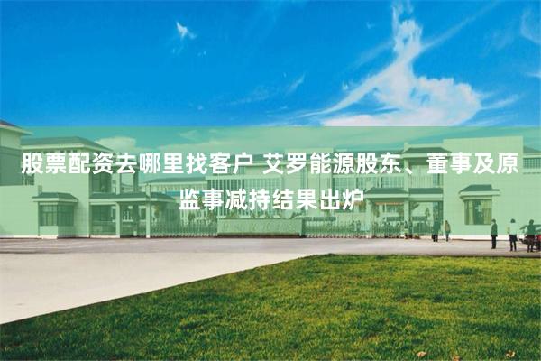 股票配资去哪里找客户 艾罗能源股东、董事及原监事减持结果出炉